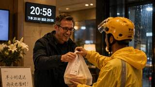 德国客人点外卖，二十八分钟送达酒店，赞准时超乎预期