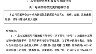 宝莱特（300246）控股股东筹划控制权变更 8月3日起停牌