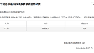 深交所调整深港通标的名单：晶合集成8月7日起纳入港股通