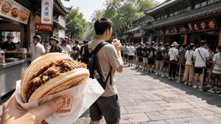 逛景点到午间 不少游客放弃网红店排队选小吃
