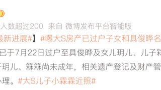 7月15日台媒曝大S遗产分配 房产由具俊晔与未成年子女各持三分之一 汪小菲代子女办理相关手续