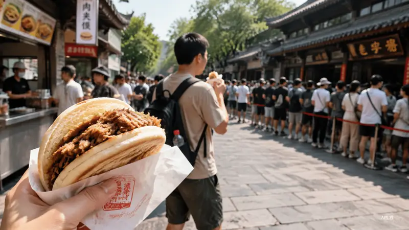 逛景点到午间 不少游客放弃网红店排队选小吃