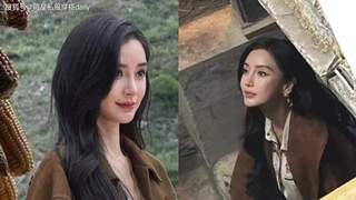 杨颖棕色流苏夹克配德训鞋拍秋日大片 棕白混搭尽显复古元气