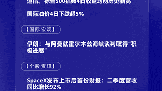8月5日国际快讯：SpaceX携手英伟达开发卫星计算载荷 国际油价4日暴跌超5%