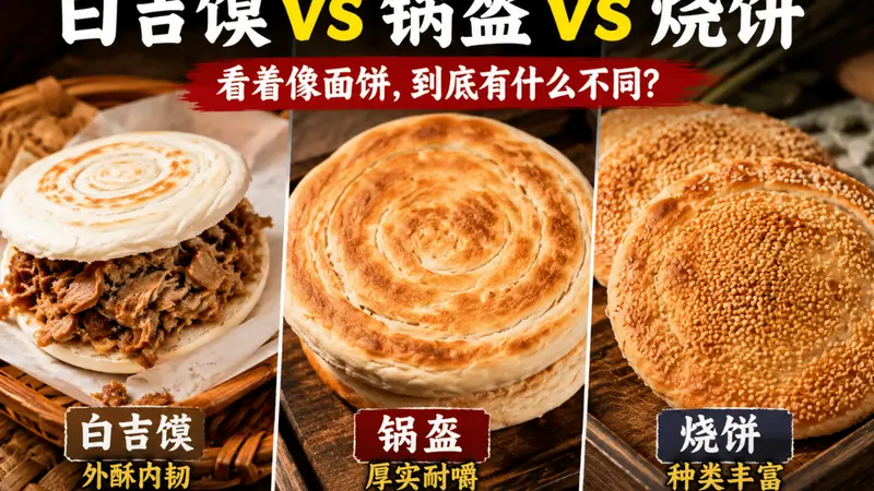 白吉馍、锅盔、烧饼看着相似，到底有什么不同？