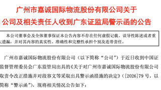嘉诚国际收警示函：财务核算问题引监管关注