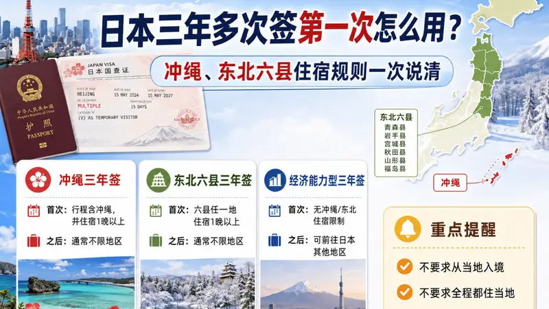 日本三年多次签首次使用及冲绳东北六县住宿规则详解