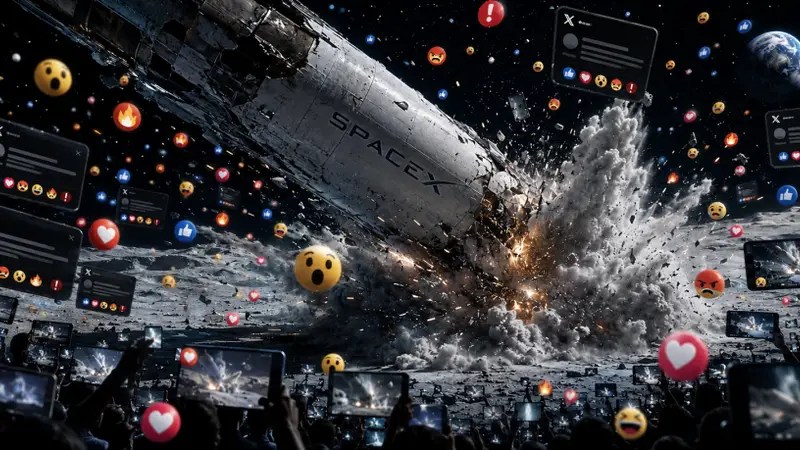 SpaceX猎鹰9级残骸意外撞月 月球表面现新撞击坑