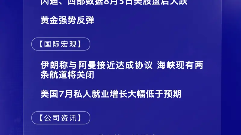 8月6日国际早间要闻：闪迪西部数据美股盘后重挫 黄金强劲反弹