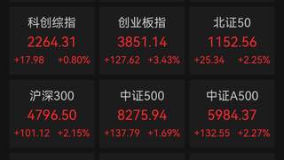 A股创业板指探底回升，涨超3%
