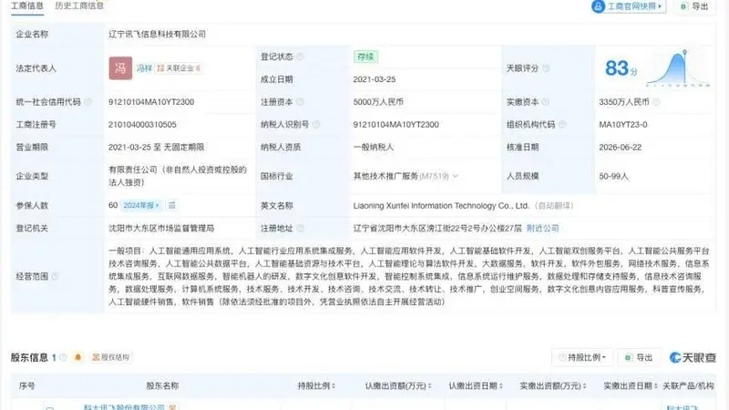 科大讯飞旗下信息科技公司变更负责人