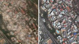 委强震前后卫星图对比:建筑夷为平地 令人不寒而栗