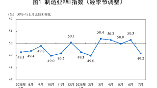 7月中国制造业PMI降至49.2 非制造业商务活动指数回落 高技术制造业逆势扩张