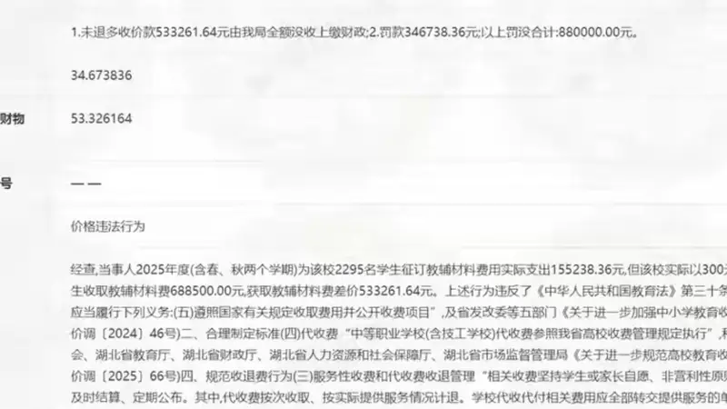 襄阳一学校违规赚教辅差价,涉2295名学生被罚没88万