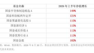 上半年主动权益业绩放榜，国泰基金7只产品净值翻倍