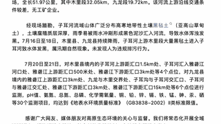 雅砻江九龙段水体发黑官方通报：系降雨导致黑毡土冲入河道上游无工矿企业排污