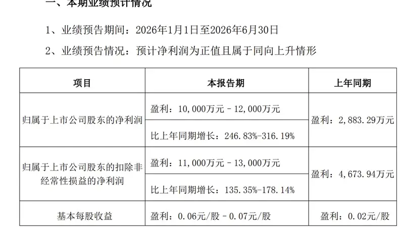 兴森科技：上半年归母净利润同比预增246.83%至316.19%