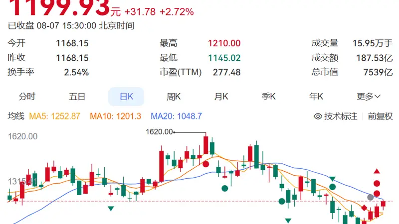 8月7日寒武纪上半年净利增超122% 股价年内涨超30%总市值超7500亿